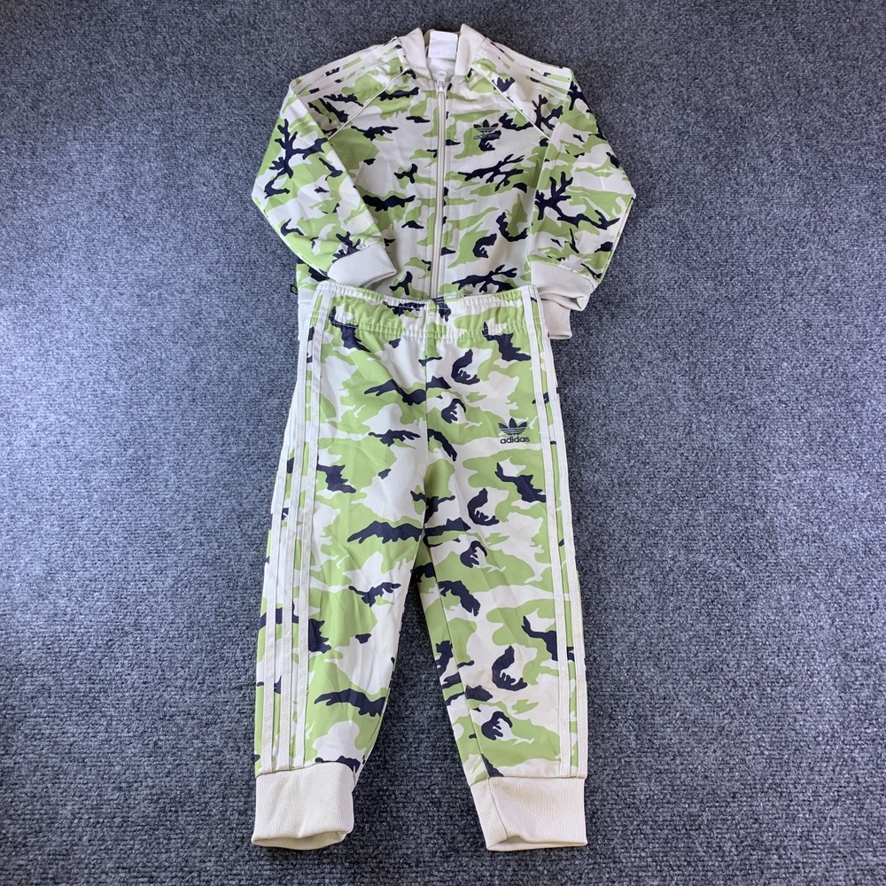 Adidas 2 Piece Tracksuit Set Kids 3T Multi Camouflage Print Full Zip Tapered Leg